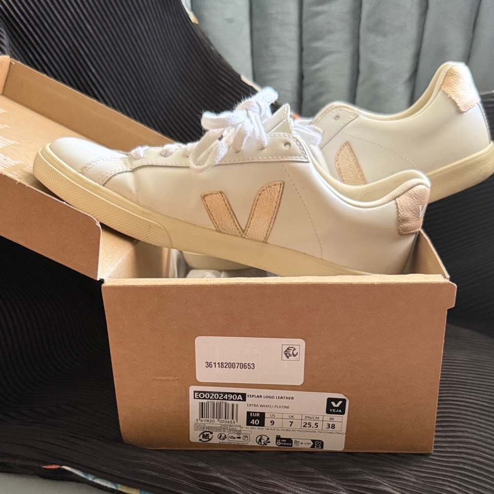 Veja Esplar Logo Leather Sneakers Extra White/ Platine 40 / 9 With Box - Picture 9 of 11